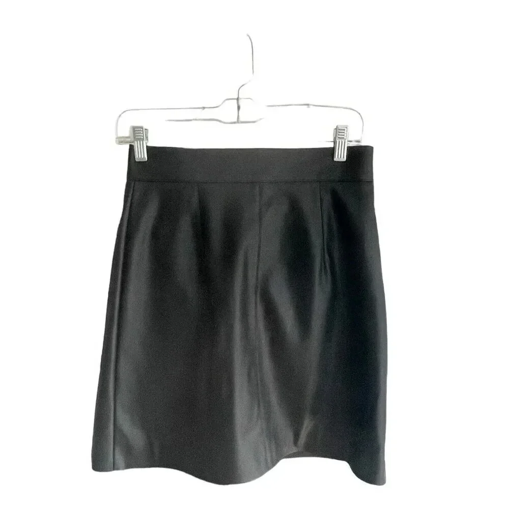 H&M Faux Leather Button Up Size 8 Black Mini Skirt Mid Rise